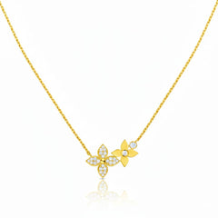 925 Sterling Silver Double Flower Pendant Necklace with Crystal Pave