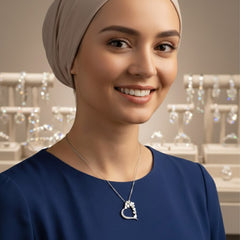 925 Sterling Silver Heart Pendant Necklace with Crystal Pave