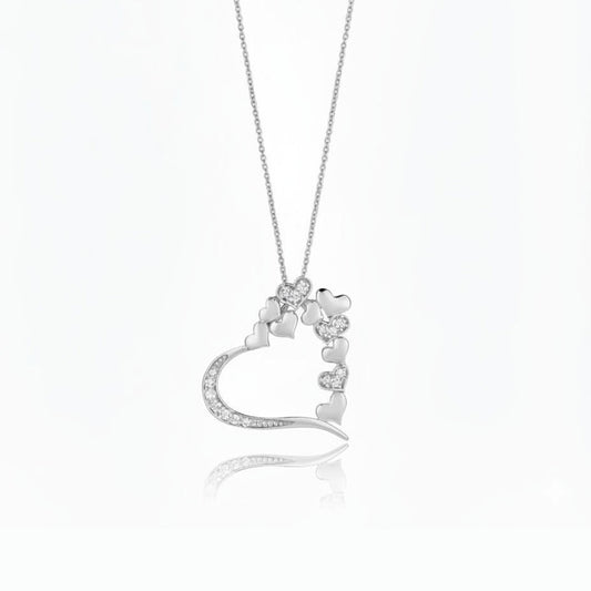 925 Sterling Silver Heart Pendant Necklace with Crystal Pave