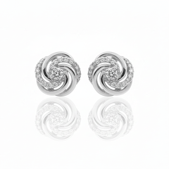 925 Sterling Silve Swirl Knot Stud Earrings with Crystal Pave
