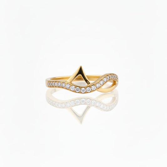 925 Sterling Silver Cat Ear Wave Ring with Crystal Pave