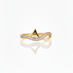 925 Sterling Silver Cat Ear Wave Ring with Crystal Pave