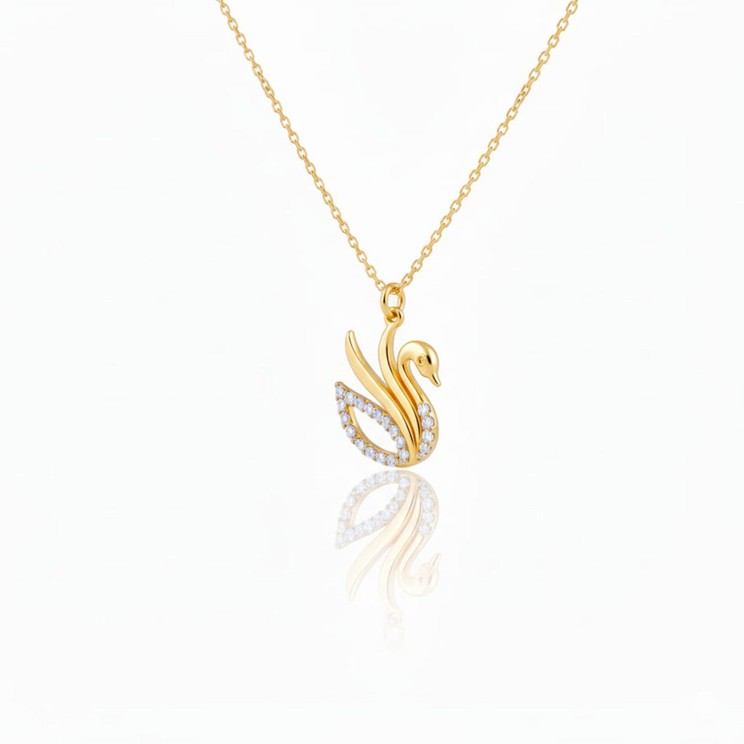 925 Sterling Silver Swan Pendant Necklace with Crystal Accents