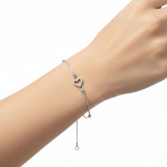 Elegant Heart Charm 925 Sterling Silver Bracelet