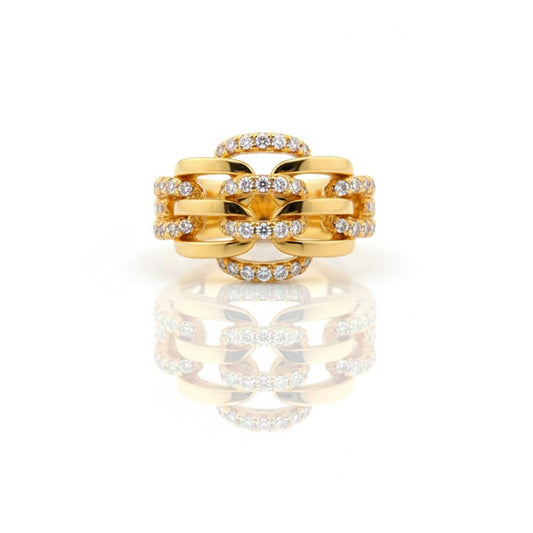 925 Sterling Silver Interlocked Chain Link Ring with Crystal Pave