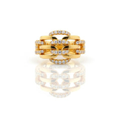 925 Sterling Silver Interlocked Chain Link Ring with Crystal Pave