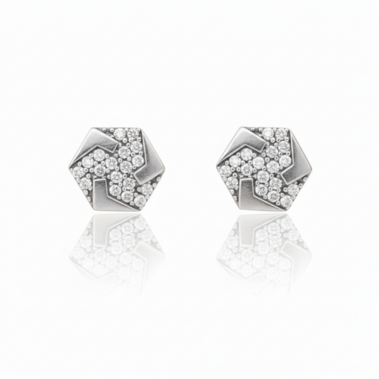 925 Sterling Silver  Hexagon Arrow Stud Earrings with Crystal Pave