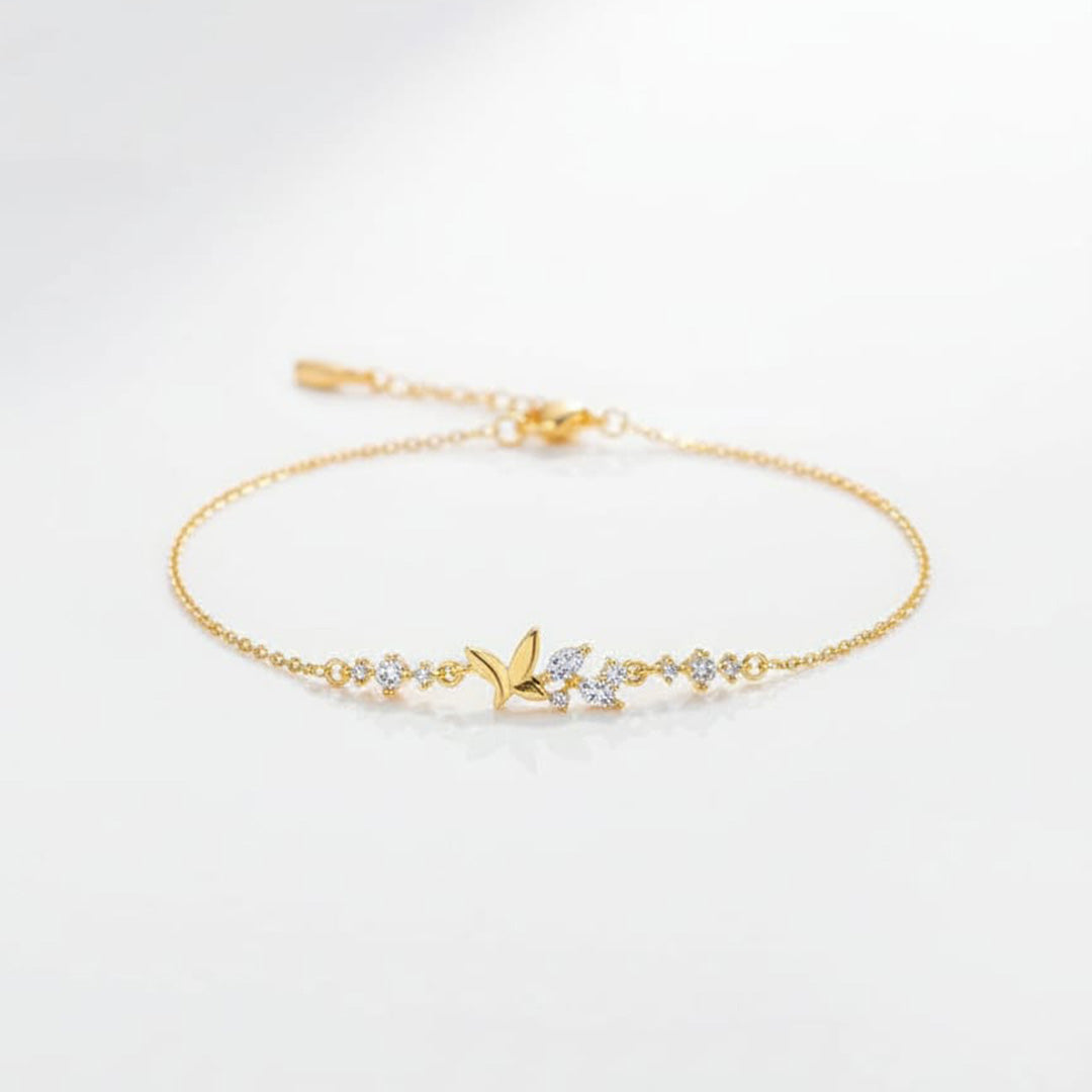 925 Sterling Silver Leaf Crystal Bracelet