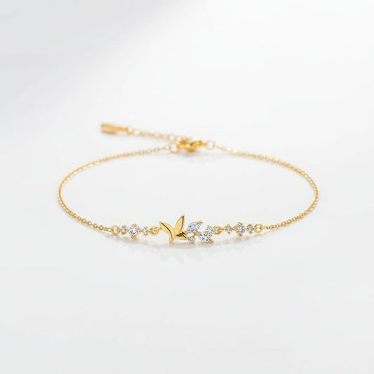 925 Sterling Silver Leaf Crystal Bracelet