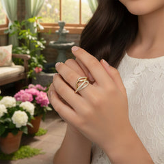 925 Sterling Silver Intertwined Wave Ring with Crystal Pave