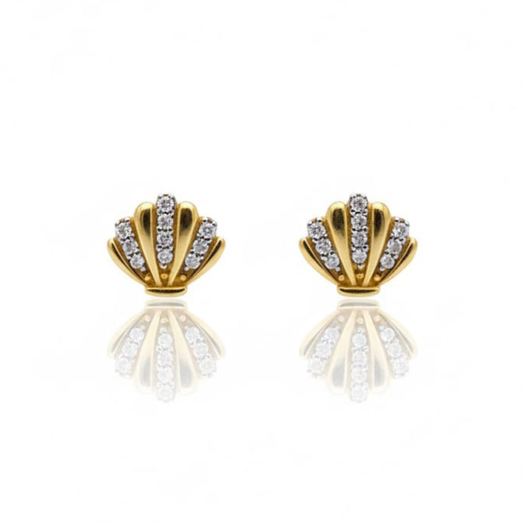925 sterling silver Seashell Stud Earrings with Crystal Pave