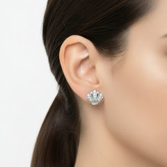 925 sterling silver Seashell Stud Earrings with Crystal Pave