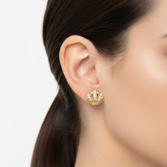 925 sterling silver Seashell Stud Earrings with Crystal Pave