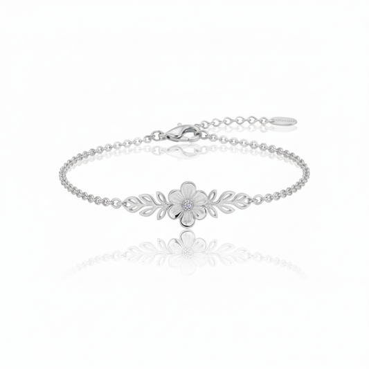 925 Sterling Silver Floral Charm Bracelet with Crystal Center