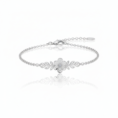 925 Sterling Silver Floral Charm Bracelet with Crystal Center