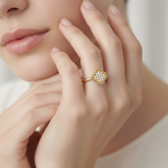 925 Sterling Silver Floral Cluster Ring with Crystal Pave