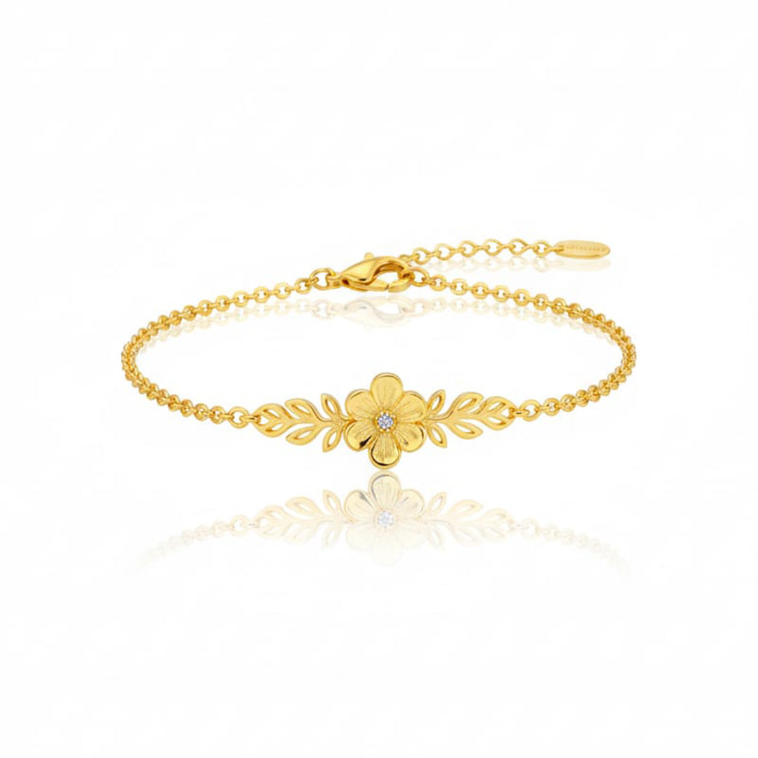 925 Sterling Silver Floral Charm Bracelet with Crystal Center