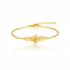 925 Sterling Silver Floral Charm Bracelet with Crystal Center