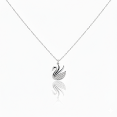 925 Sterling Silver Swan Pendant Necklace with Crystal Accents