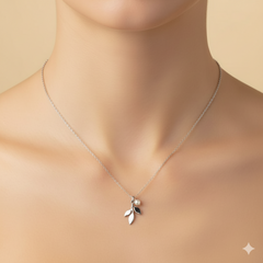 925 Sterling Silver Leaf Sprig Pendant Necklace with Pearl Accent