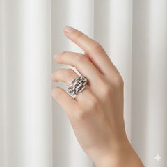 925 Sterling Silver Interlocked Chain Link Ring with Crystal Pave