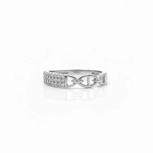 925 Sterling Silver Mariner Link Ring with Crystal Pave Bar