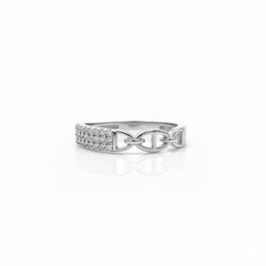 925 Sterling Silver Mariner Link Ring with Crystal Pave Bar
