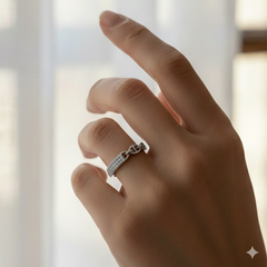 925 Sterling Silver Mariner Link Ring with Crystal Pave Bar