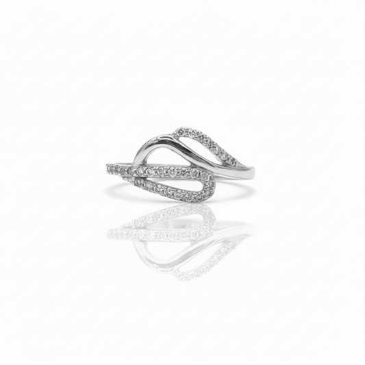 925 Sterling Silver Intertwined Wave Ring with Crystal Pave
