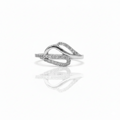 925 Sterling Silver Intertwined Wave Ring with Crystal Pave