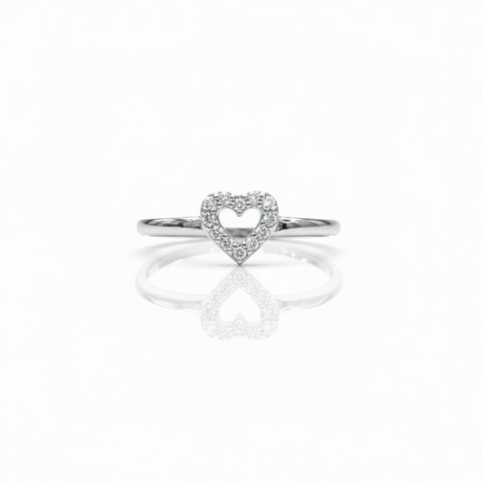 925 Sterling Silver Open Heart Pave Ring with Crystal Halo