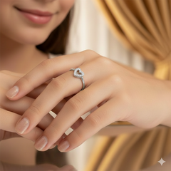 925 Sterling Silver Open Heart Pave Ring with Crystal Halo