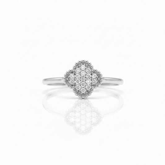 925 Sterling Silver Floral Cluster Ring with Crystal Pave
