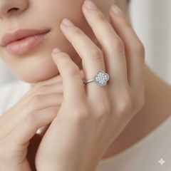 925 Sterling Silver Floral Cluster Ring with Crystal Pave