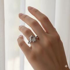 925 Sterling Silver Floral Swirl Ring with Crystal Pave