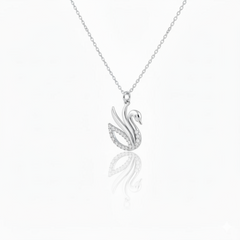 925 Sterling Silver Swan Pendant Necklace with Crystal Accents