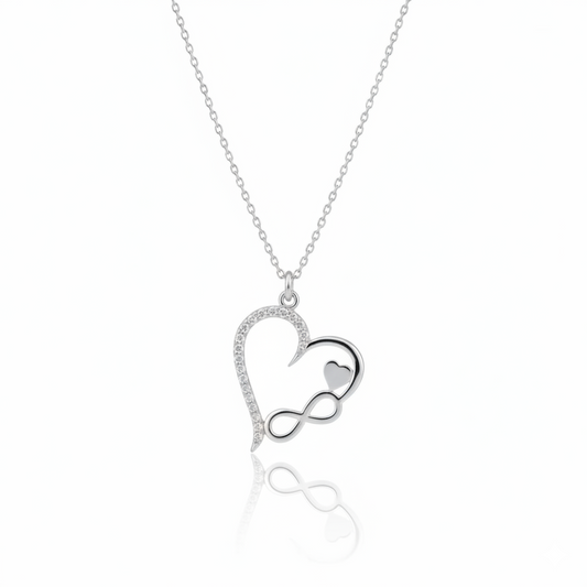 925 Sterling Silver Infinity Heart Pendant Necklace with Crystal Accents