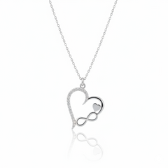 925 Sterling Silver Infinity Heart Pendant Necklace with Crystal Accents