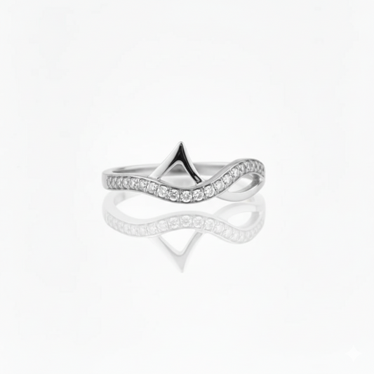 925 Sterling Silver Cat Ear Wave Ring with Crystal Pave