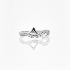 925 Sterling Silver Cat Ear Wave Ring with Crystal Pave