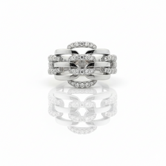 925 Sterling Silver Interlocked Chain Link Ring with Crystal Pave